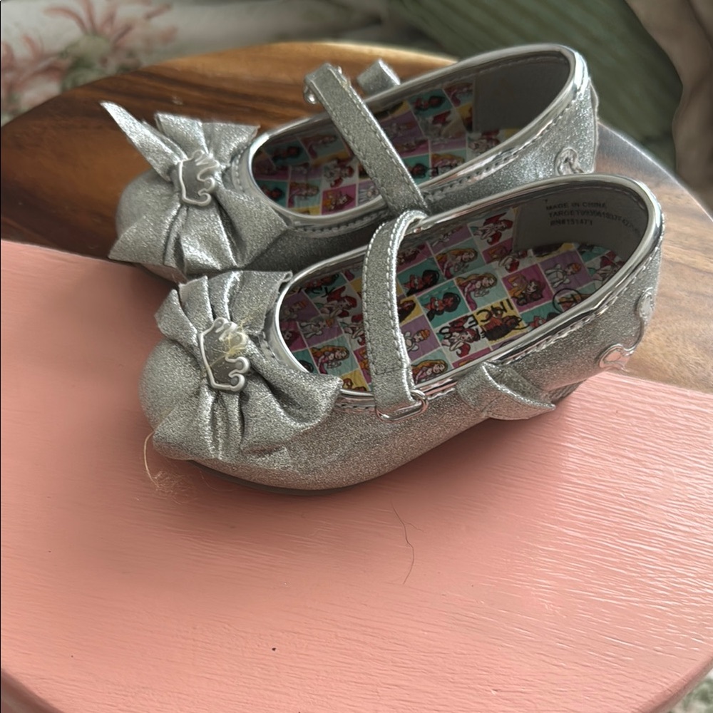 Disney Silver Glitter Kids Shoes with Bow